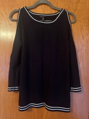 Tribal Navy Cold-Shoulder Knit Top with White Trim